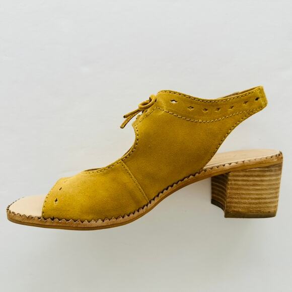 Anthropologie Clara Shootie Yellow Suede Block Heel Leather Sandal Euro 40 US 9 - Picture 5 of 9